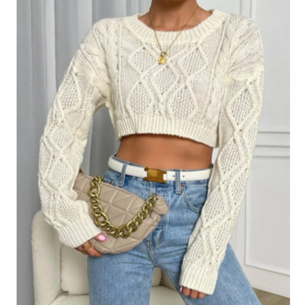 Cozy Cable Knit Crop Sweater Top - Picture 6 of 6